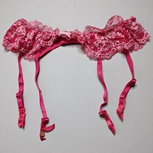 Pink Flower Lace Garter Belt Sexy Lingerie Bejeweled Rhinestones (S) VS